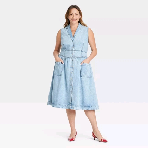 NWT Light Wash A-line Denim Midi Dress Size 22 - Picture 3 of 3
